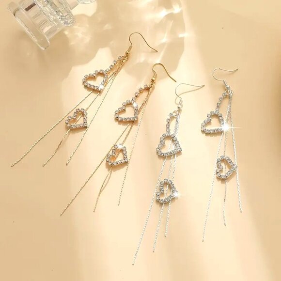 Heart Dangle Silver Tone Earrings - Picture 2 of 3